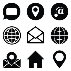 Poster - Sleek Grid of Black Icons Home Location Globe Email Phone for Website Apps.