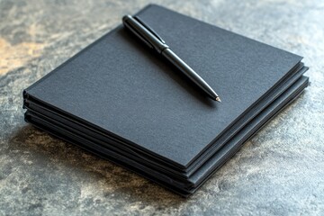 Poster - Vibrant Picture of Notepad with Black Covers and Pen
