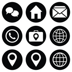 Poster - Solid and Outlined Icons Set in Black for Navigation Home Location Globe Email Phone.