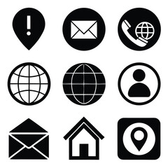 Poster - Stylish Black Icons Grid for Website App Navigation Home Location Globe Email Phone.