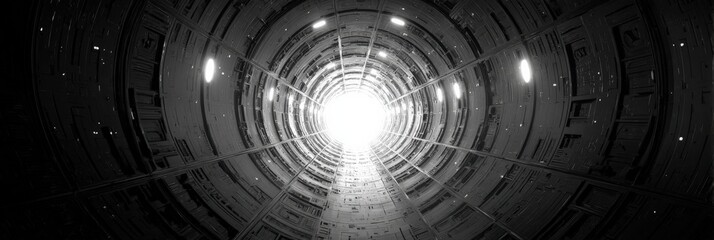 Aufkleber - Futuristic tunnel with bright light at the end creating a sense of travel and exploration in a high-tech sci-fi environment