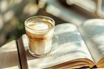 Poster - Vibrant Picture of Glasses a Book and a Paper Glass of Coffee