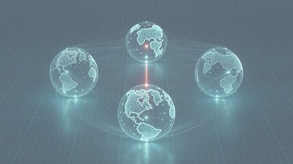 Poster - global network: digitally rendered globes interconnected, symbolizing global communication, collabor