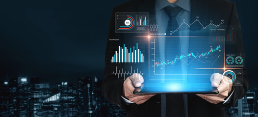 Poster - Data analytics dashboard with charts, indicators, and performance metrics, reveals trends, data analytics drives growth, supports insight, and data analytics improves decisions. Vouch