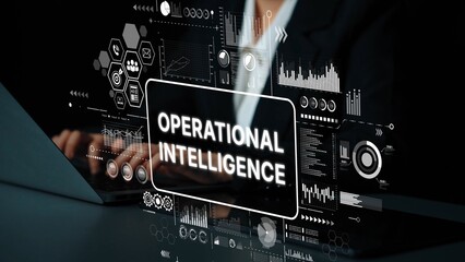 Poster - Business Professional Engaging with Digital Interface for Operational Intelligence Insights and Data Analysis Solutions. Asymptotic smart data analytic.