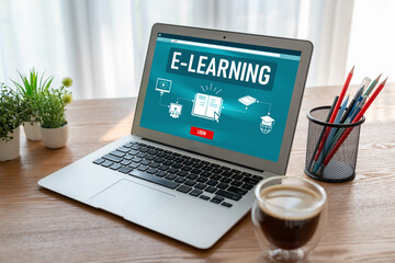 Poster - E-learning website with modish sofware for student to study online on the internet network