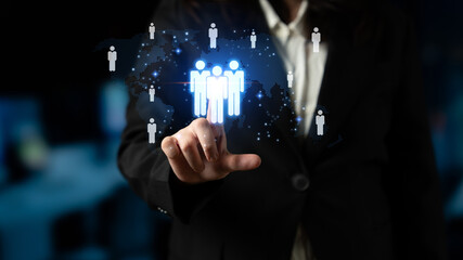 Poster - Global human network and workforce distribution highlight human, network, and global presence through digital connection and team coordination Latch