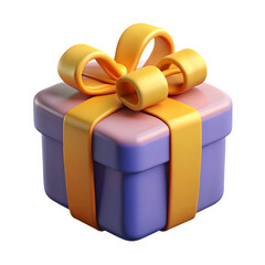 Poster - Photo of a charming purple gift box tied with a bright orange ribbon and bow, isolated on transparent background
