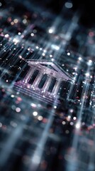 Poster - A striking digital bank graphic sparkles within a network of flowing data lines showcasing the futuristic blend of technology and finance that is reshaping global commerce and investment