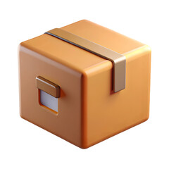 Poster - Photo of a brown cardboard box, isolated on transparent background, is a simple cube shape with a small handle, ideal for packaging and delivery