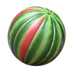 Poster - Photo of a spherical watermelon with alternating green and red stripes is isolated on transparent background, a striking summer fruit illustration