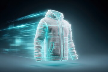 Poster - Advanced holographic hoodie design with glowing elements and motion blur effects
