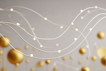 Fototapete - Abstract design featuring golden spheres and flowing lines in a minimalist setting