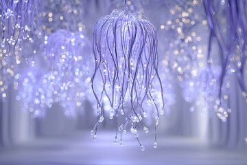 Poster - Vibrant hanging lights create an enchanting atmosphere in a serene space during the evening