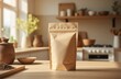 © Studio VIP - Kraft paper pouch on rustic table, natural kitchen branding mockup with herbs and warm morning light