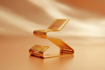 Poster - Unique golden paperclip design resting on a smooth, warm-toned surface with soft lighting for a modern look