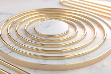 Poster - Intricate spiral design with gold rings on marble surface showcasing modern elegance in interior decor