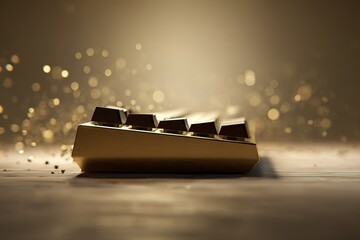 Poster - Elegantly crafted golden keyboard keys glimmering against a soft golden backdrop during a creative workspace moment