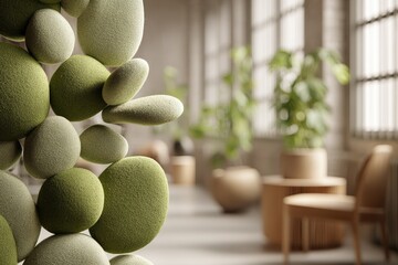 Poster - Contemporary interior design featuring unique green decor elements in a spacious, well-lit setting with natural plants