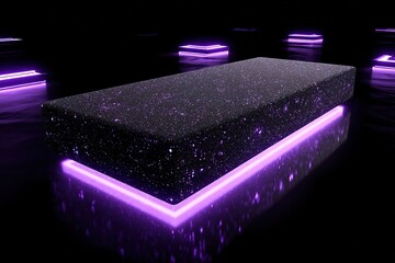 Poster - Unique illuminated table with a cosmic design in a dark room for an artistic display