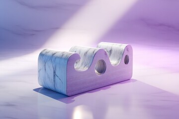 Poster - Stylish wooden block with curves illuminated by soft light in a modern setting