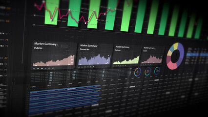 Poster - Dynamic data visuals for business info graphics, animated charts, and data-driven insights for a business meeting mock-up. Explore the world of trading, stock exchanges, and crypto