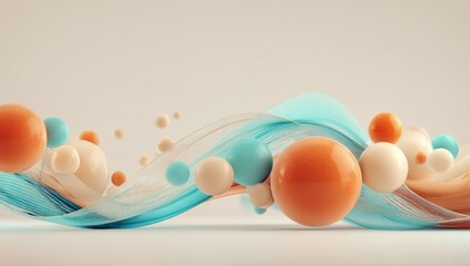 Poster - Abstract colorful geometric shape composition with spheres and flowing wave design in a modern digital art style for creative projects
