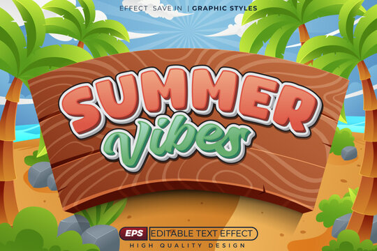 Editable 3d vector text effect summer vibes for summer poster design
