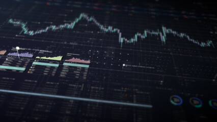 Poster - Dynamic data visuals for business info graphics, animated charts, and data-driven insights for a business meeting mock-up. Explore the world of trading, stock exchanges, and crypto