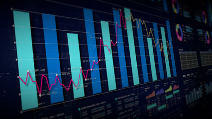 Poster - Dynamic data visuals for business info graphics, animated charts, and data-driven insights for a business meeting mock-up. Explore the world of trading, stock exchanges, and crypto