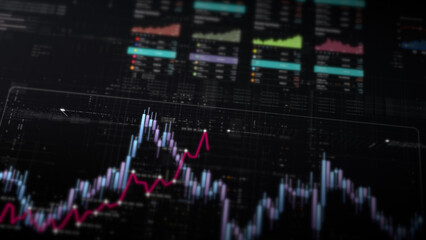 Poster - Dynamic data visuals for business info graphics, animated charts, and data-driven insights for a business meeting mock-up. Explore the world of trading, stock exchanges, and crypto