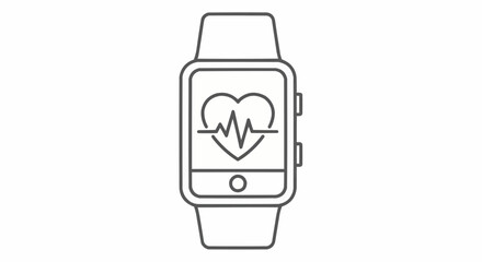 Poster - Outline of a smart watch displaying a heart rate monitor on its screen with a simple design style