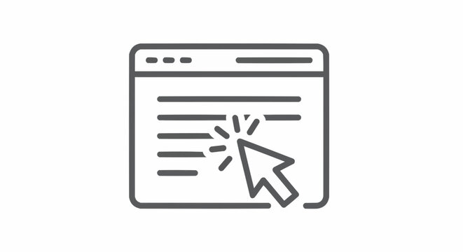 Webpage interface with cursor clicking on text in a browser window, simple line art style icon graphic
