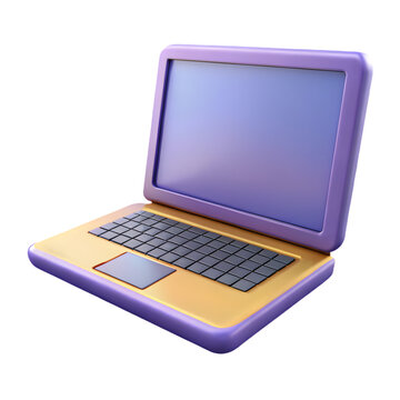 Photo of a purple and gold 3drendered laptop icon is isolated on transparent background