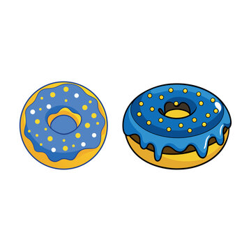 A drawing of a donut with blue icing and yellow polka dots