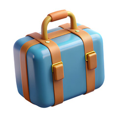 Poster - Photo of a charming vintagestyle blue suitcase with brown leather straps and a sturdy handle, isolated on transparent background