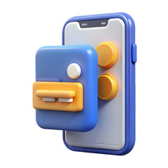 Poster - Photo of a 3d rendering of a smartphone with a blue app icon, isolated on transparent background