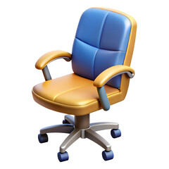 Poster - Photo of a stylish modern office chair with a blue padded backrest and orange seat, isolated on transparent background