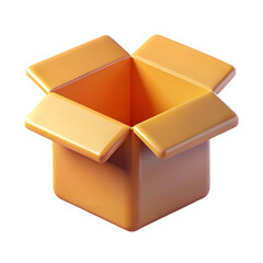 Poster - Photo of an open, empty orange cardboard box, isolated on transparent background, is shown in a 3d rendering