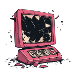 Wall Mural - Colorful Cartoon Vector of a Broken Computer Being Fixed by a Hand
