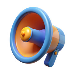 Poster - Photo of a 3d rendering of a blue and orange megaphone isolated on transparent background