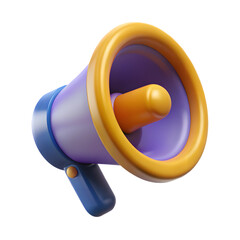 Poster - Photo of a 3d rendering of a purple and orange megaphone isolated on transparent background