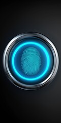 Poster - A blue circle with a fingerprint on it. The image is of a button with a fingerprint on it