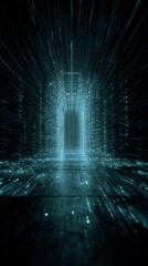 Aufkleber - Abstract visualization of a tunnel portal infused with glowing matrix code presenting an immersive virtual atmosphere. The blend of light trails and rapid movement highlights the cuttingedge