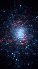 Poster - Energetic composition showcasing a highspeed tunnel portal surrounded by swirling matrix data. The intense motion effect emphasizes the dynamic capabilities of virtual reality and generative