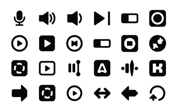 Modern Black Multimedia & UI Icon Collection