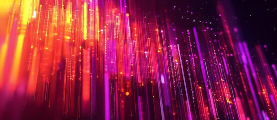 Poster - Abstract artwork featuring vibrant streaks of light and floating particles against a dark background. The image evokes a sense of energy and motion through color and form.