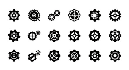 Poster - Collection Of Mechanical Cogwheel Icons Representing Engineering Innovation Precision Technology Progress Development Industrial Design Process Optimization Solution Concept Icon