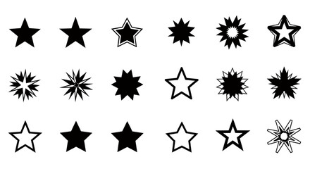 Fototapete - Set of Diverse Star Icons Abstract and Geometric Star Shapes Black Graphic Symbols Collection for Design Purposes and Decoration Elements Rating Recognition