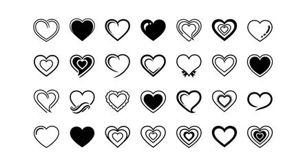 Fototapete - Detailed Black and White Heart Icons Vector Set Unique Love Symbol Graphics Collection Modern Minimalist Design Elements for Web Mobile Applications User Interfaces and Print Media
